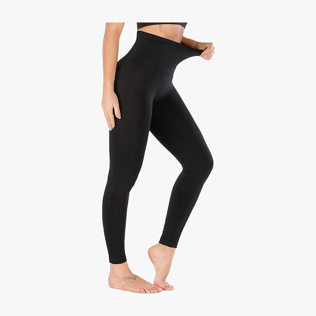 LADIES HIGH WAIST TUMMY CONTROL TRAINING LEGGING PANTS ONE SIZE BLACK (6976) - 3587