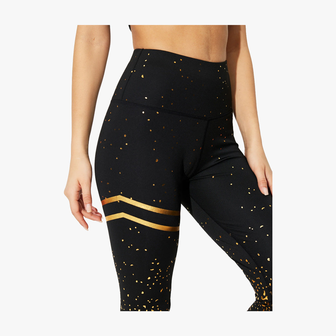 LADIES GK HIGH WAIST TRAINING LEGGING PANTS BLACK&GOLD (U158) - 3605