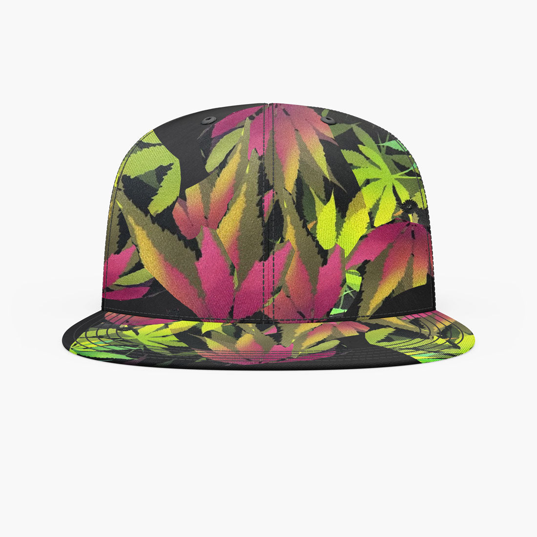 GLOW IN THE DARK CANNABIS PRINT FLAT SNAPBACK CAP ASSORTED - 60250161