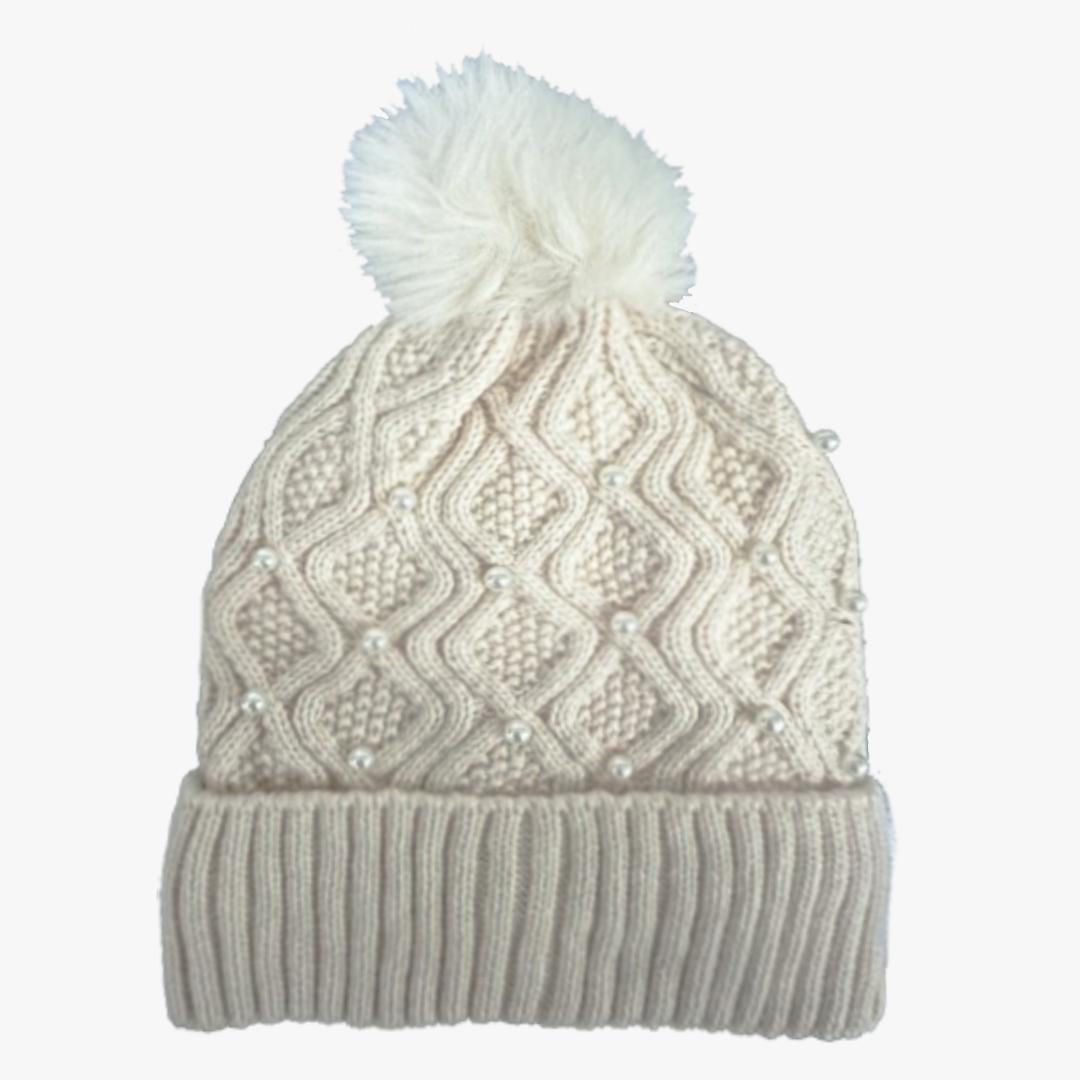 LADIES KNIT WINTER FASHION HAT WITH PEARLS (H511) - 6587
