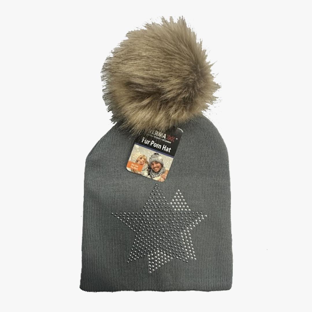 LADIES WINTER HAT WITH TWO STAR STONES (10105) ASSORTED - 6721