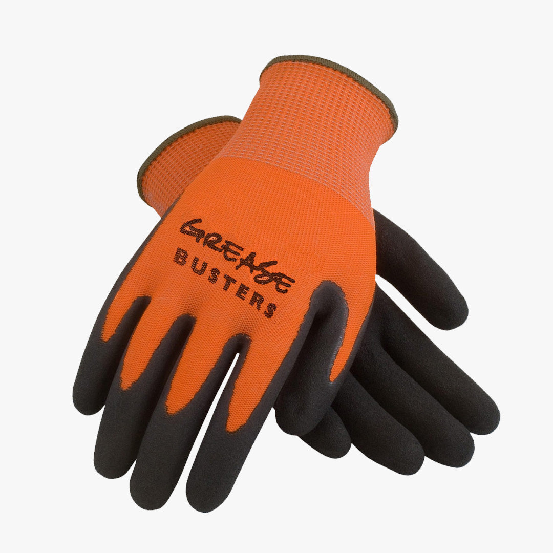 GREASE BUSTERS LATEX PALM CRINKLE COATED POLYESTER WORK GLOVES (NEON) - 8259