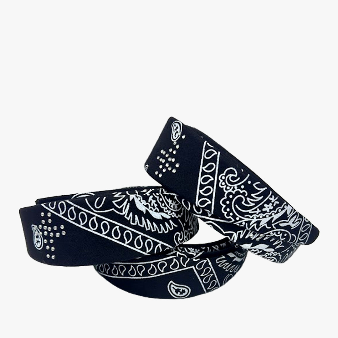 WHOLESALE BLACK BANDANA HEADBAND WITH REIGHSTONES ASSORTED - 6104