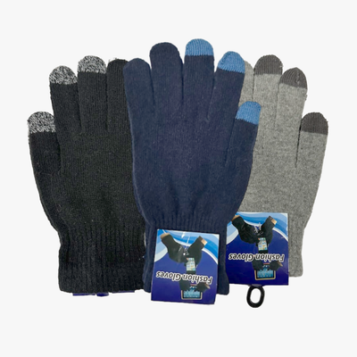 MEN WHOLESALE FASHION WINTER 3-FINGER TOUCH GLOVES ASSORTED - 6850
