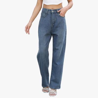 WOMEN WHOLESALE SOLID COLOR JEAN PANTS WITH SIDE AND BACK POCKETS BLUE - ASSORTED SIZES - 3602
