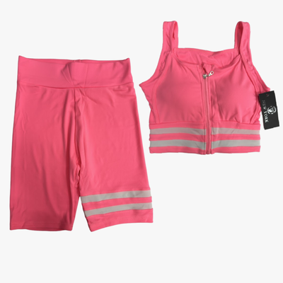 ST CHRISTINA COLLECTION NEW YORK LADIES SPORT SET SHORTS AND CHEST PADDED TOP WITH ZIPPER ASSORTED COLORS SIZES SMALL - XLARGE (TS-178)