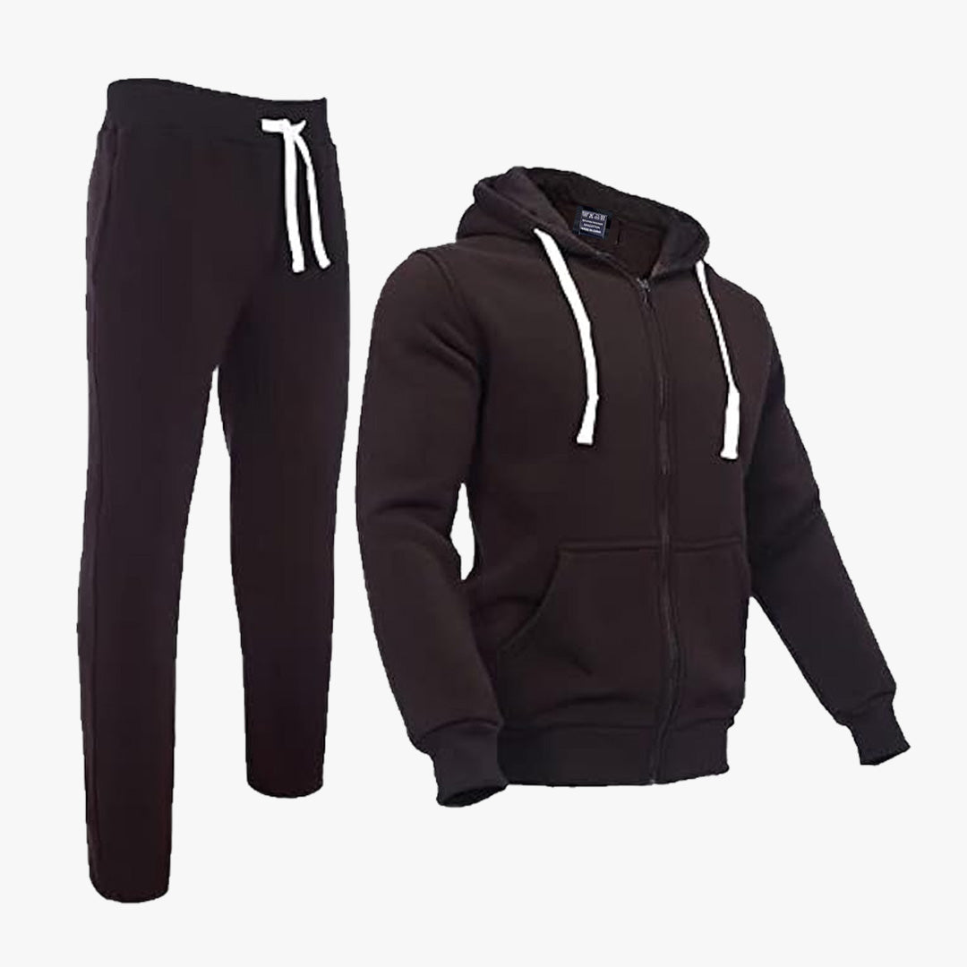 MEN PREMIUM JOGGING SUIT ZIP UP HOODIE AND SWEATPANTS WITH LEG STRAPS (THE IMAGE) BLACK - 4880