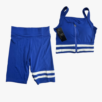 ST CHRISTINA COLLECTION NEW YORK LADIES SPORT SET SHORTS AND CHEST PADDED TOP WITH ZIPPER ASSORTED COLORS SIZES SMALL - XLARGE (TS-178)