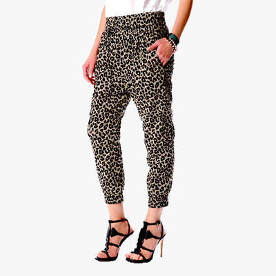 WOMEN LOOSE FIT FASHION LIGHT-WEIGHT LEOPARD PRINT JOGGERS WITH SIDE POCKETS- 3615