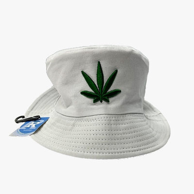 CANNABIS LEAF EMBROIDERED BUCKET HATS IN BLACK & WHITE ASSORTED (HT-1633) - 60203