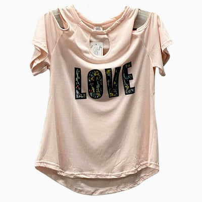 WOMEN COLD SHOULDER KEYHOLE GRAPHIC T-SHIRTS (A1-589) PINK - 3758