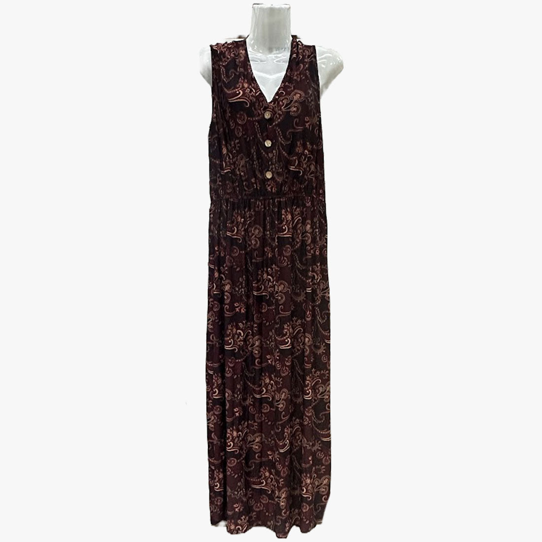 CLASSIC PAISLEY PRINT SLEEVELESS WHOLESALE MAXI DRESS ASSORTED COLORS - 670123