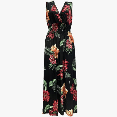 TROPICAL BLOOM V-NECK MAXI DRESS WHOLESALE 12-PIECE SET IN ASSORTED COLORS - 670124