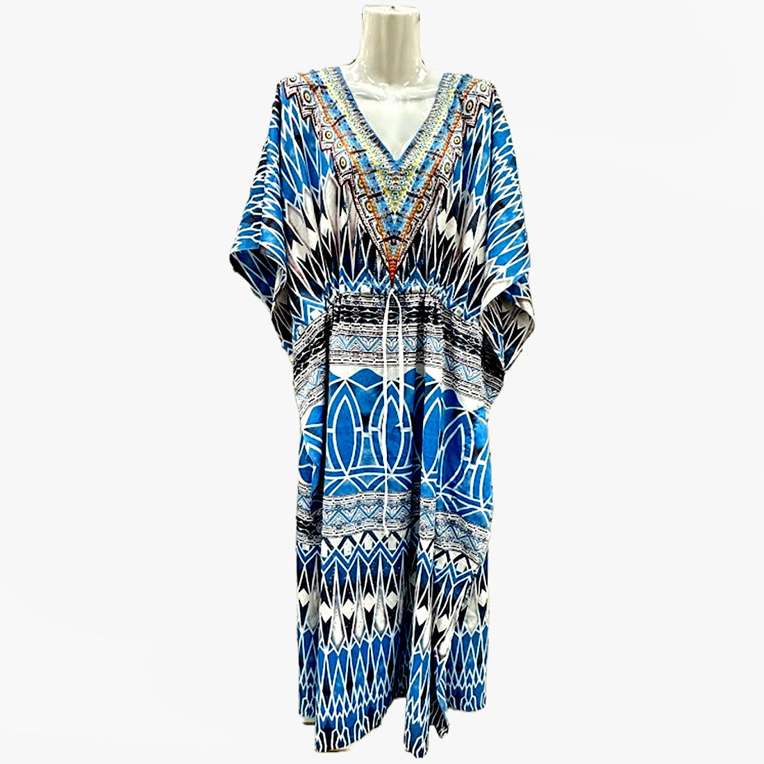 WHOLESALE WOMEN SUMMER TRIBAL WAVES KAFTAN DRESS ASSORTED COLORS - 670115