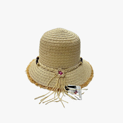WOMEN BOHO CHIC FRINGED STRAW SUMMER SUN HATS – ASSORTED COLORS (120851) - 60205