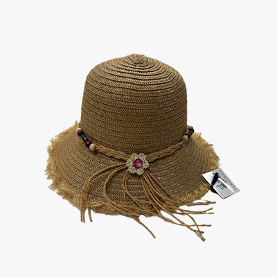 WOMEN BOHO CHIC FRINGED STRAW SUMMER SUN HATS – ASSORTED COLORS (120851) - 60205