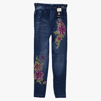 Z-FASHION JEAN LOOK LEGGIGN ROSES PRINTS ASSORTED COLORS OF BLUE SIZE SMALL - XL (HF 1012)