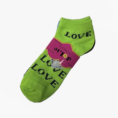 JO-LIE WOMEN LOWCUT SOCKS LOVE TEXT AND HEART LOGO SIZE 9-11 SOLID ASSORTED COLORS (2029A)
