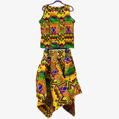 WOMEN AFRICAN TRADITIONAL PRINT TOP AND SKIRT SET ASSORTED ONE SIZE - 36657