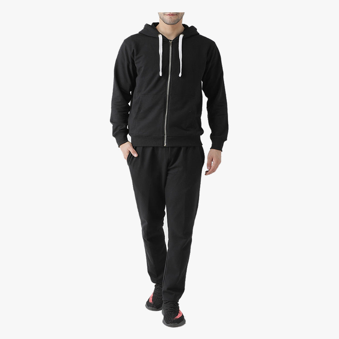 MEN PREMIUM JOGGING SUIT ZIP UP HOODIE AND SWEATPANTS WITH LEG STRAPS (THE IMAGE) BLACK - 4880